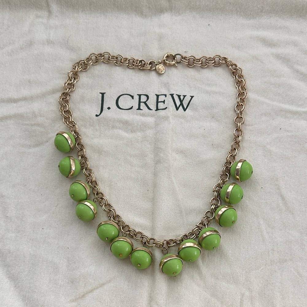 J. Crew Lime Green and Gold Beaded Necklace